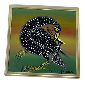 SPECTACULAR Bird Bug in mouth Classic Tingatinga Masonite Board by a Master 6x6"